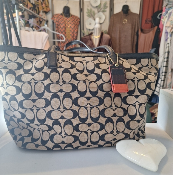 Coach Handbags - Coach Black and Tan Signature Tote